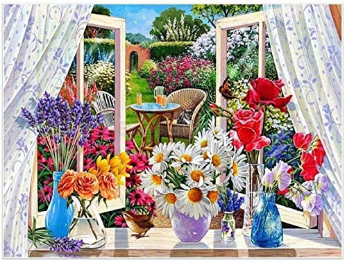 Pintar por números para Adultos Rejas de ventana DIY Pintura al óleo Kit lienzos Niños y Principiantes acrilicas Cuadros Manualidades Decoracion Regalo 40x50 cm(Con marco)
