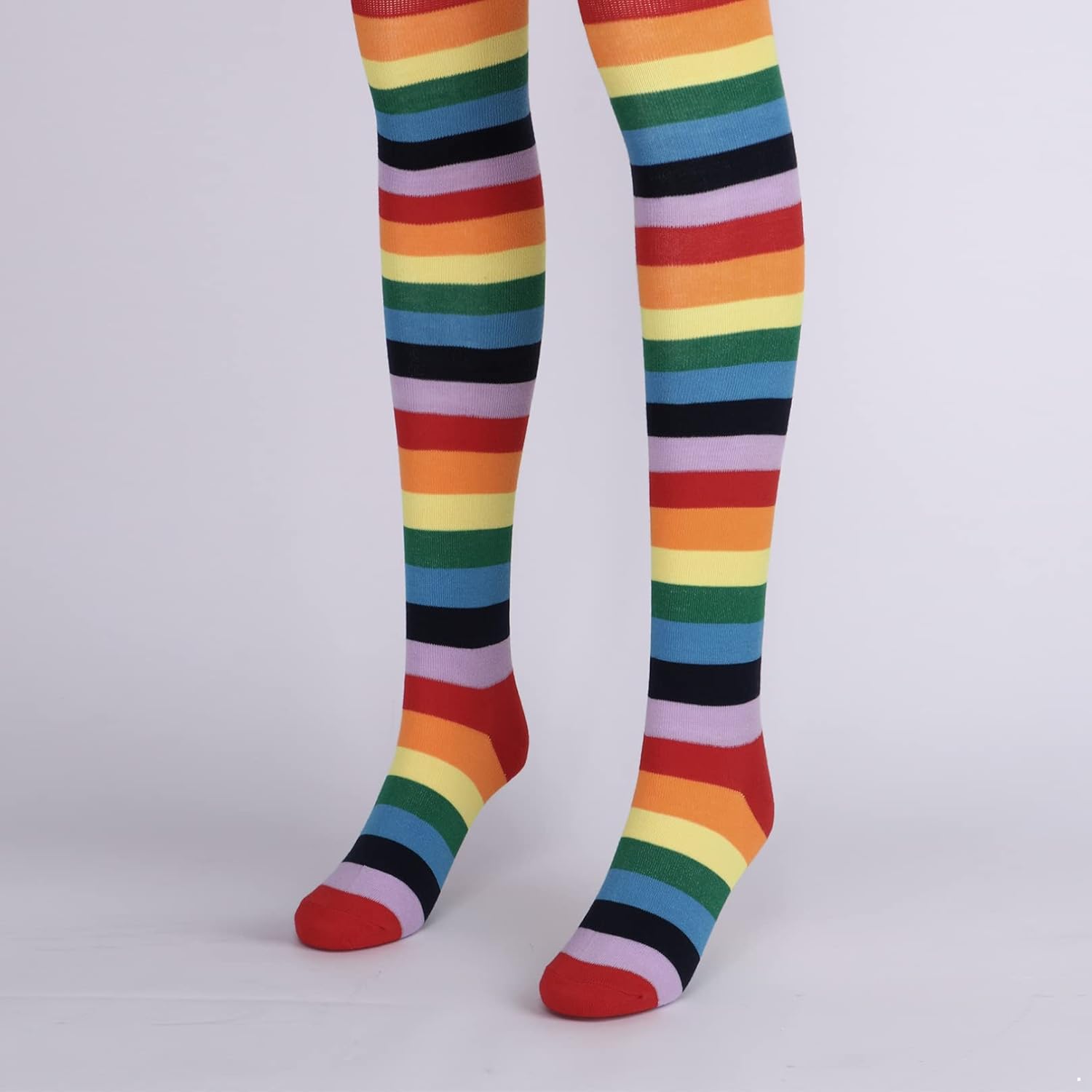 iiniim Women Girls Knitted Rainbow Striped Thigh High Stockings Arm Warmer Fingerless Gloves Set for Carnival Party Cosplay Type B Rainbow One Size at  Women’s Clothing store