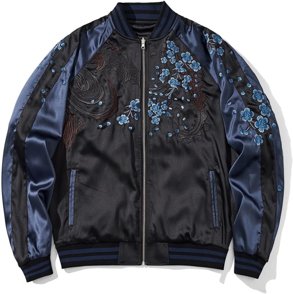 Lion Embroidered Bomber Jacket Japanese Satin Retro Streetwear Spring Fall Windbreaker Coat for Men Women