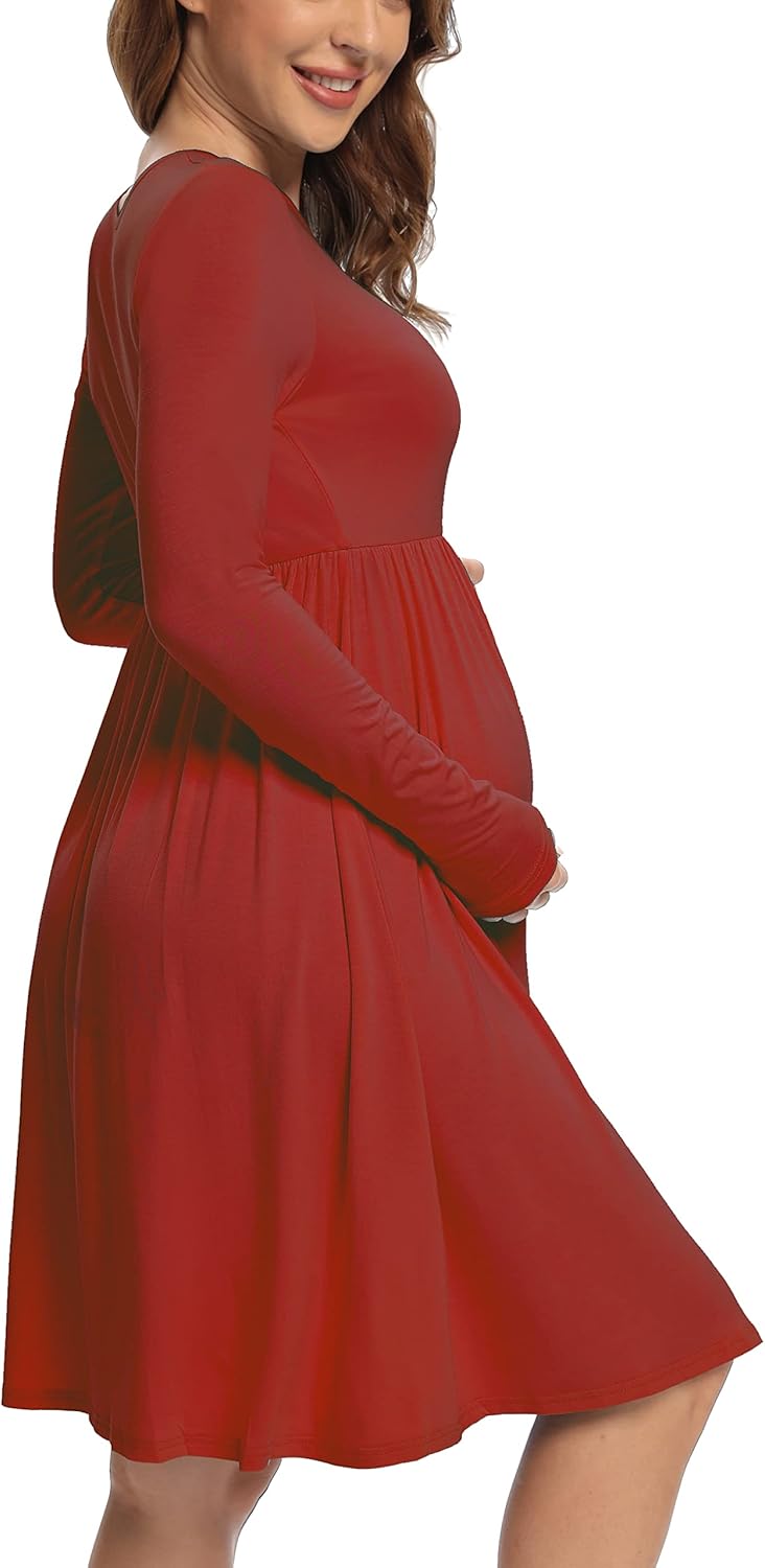 Long Sleeve Maternity Swing Dress, Fall Chic Pregnancy Dress for Casual Wear, Baby Shower, Photoshoot - Image 5
