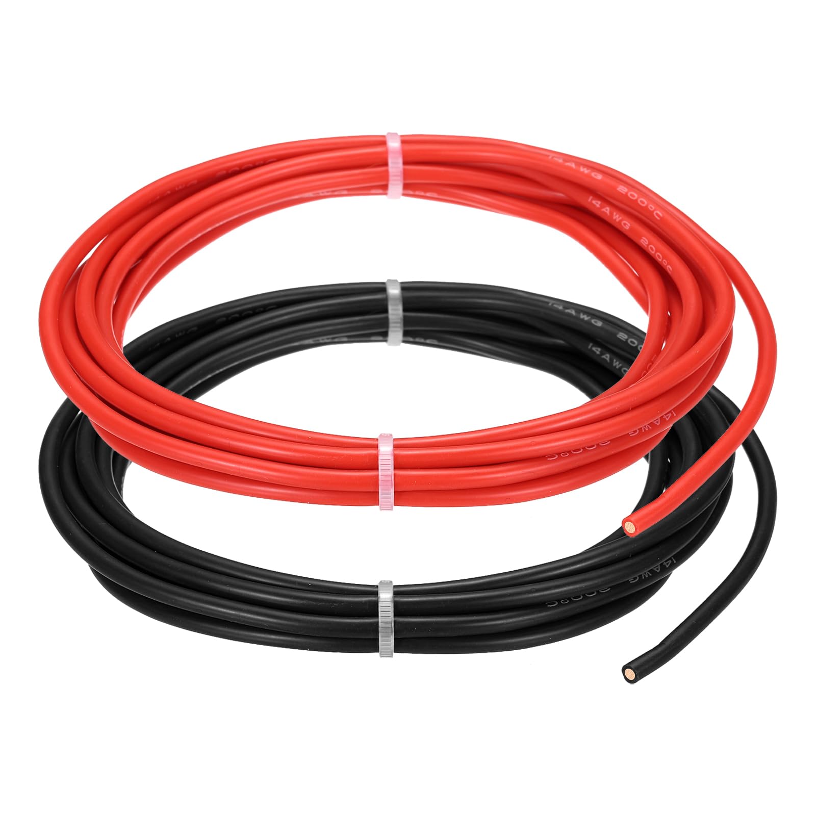 sourcing map 2pcs 14 AWG Silicone Electrical Wire, 14 Gauge 3m/10ft Electrical Wires, 600V 200C Tinned Copper Stranded High Temp Battery Wire for Automotive, Motor, RV Inverter - Red & Black