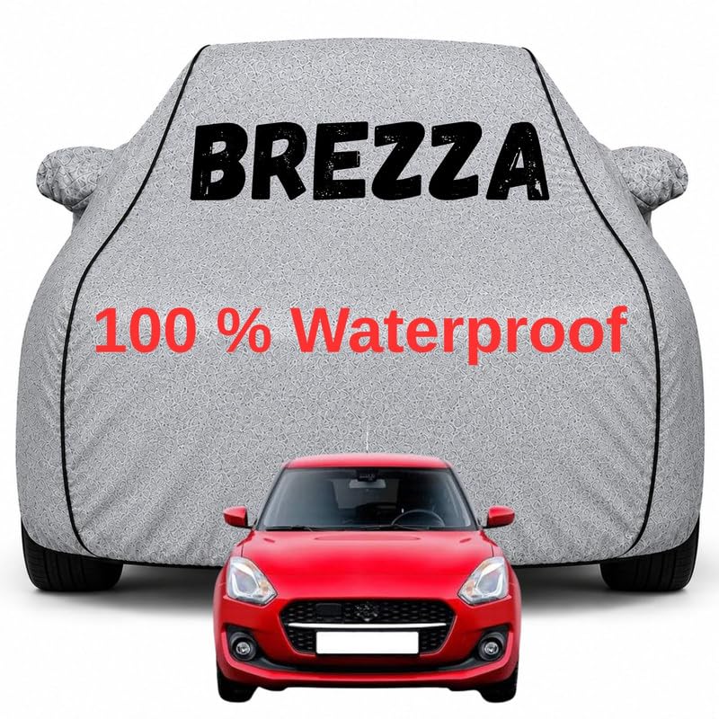 Image of Durable Full Body Waterproof Brezza Car Cover | Premium Polyester Silver Cover | Custom Fit Vehicle Protection | UV Resistant, Dustproof, Scratch Resistant, Heat & Wind Protection