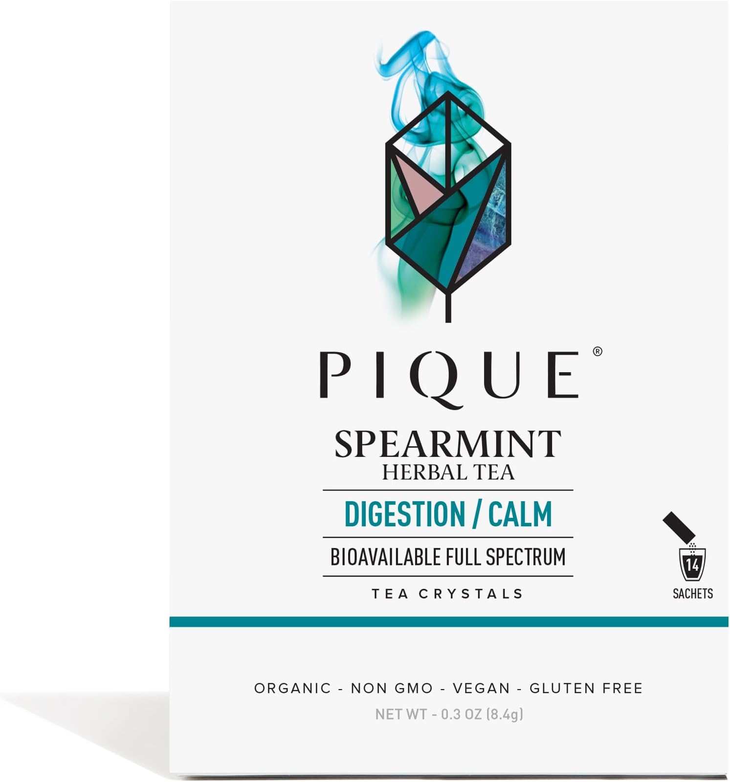 Pique Organic Mint Tea Crystals - Caffeine-Free Herbal Tea, Supports Healthy Digestion and Promotes Satiety, Refreshing Spearmint - 14 Single Serve Sticks (Pack of 1)