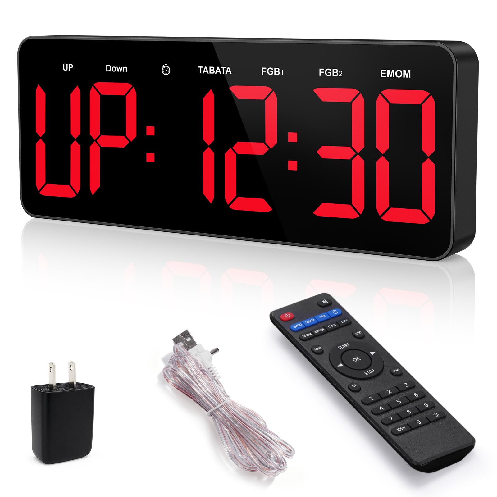 Gym Timer Clock, 12" LED Exercise Timer for Workout Intervals