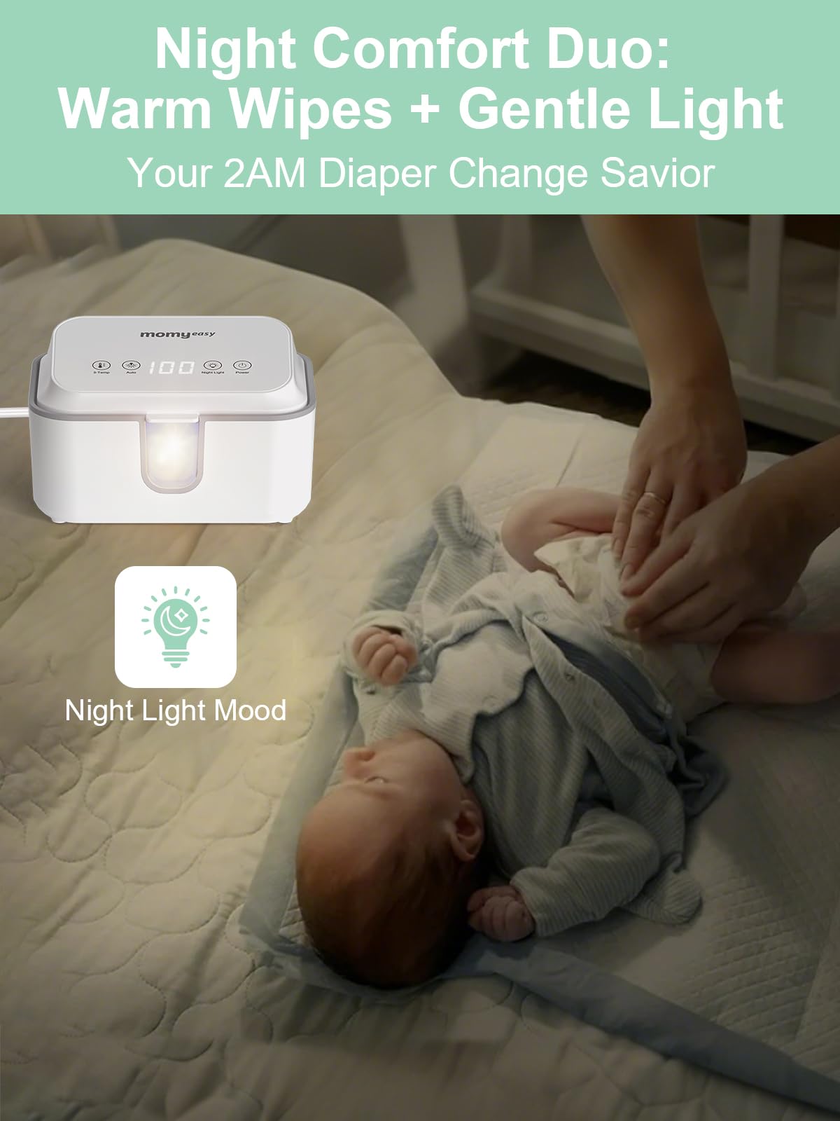 MOMYEASY Chauffe-lingettes pour bébé, distributeur de lingettes de grande capacité avec 3 modes de température, chauffe-couches chauffant uniforme avec veilleuse pour bébés/adultes