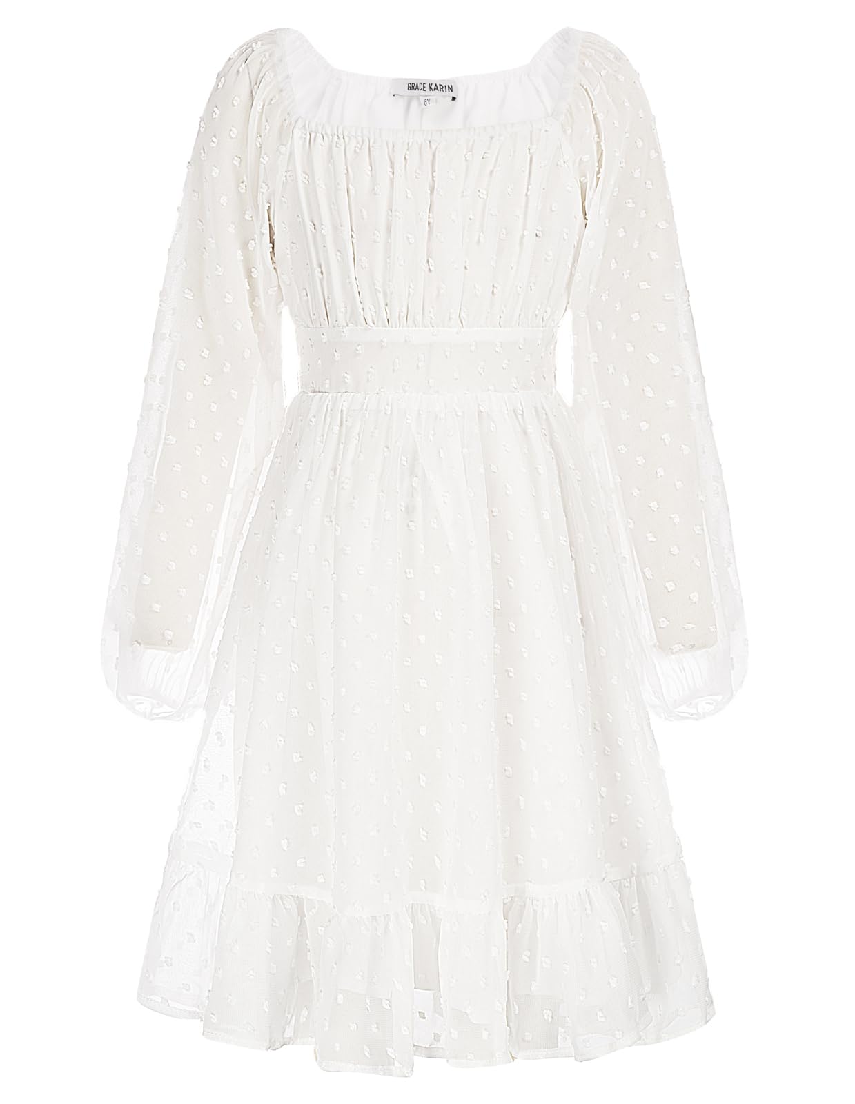 GRACE KARIN Girls Ruffle Tiered Dress Long Sleeve Swiss Dot Flowy A-Line Dress 6-14Y