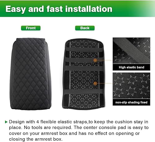 Miniatura 6 de Shademax - Cubierta protectora antirayones para consola central hecha de piel sintética; cubierta accesoria para reposabrazos de asiento con ajuste