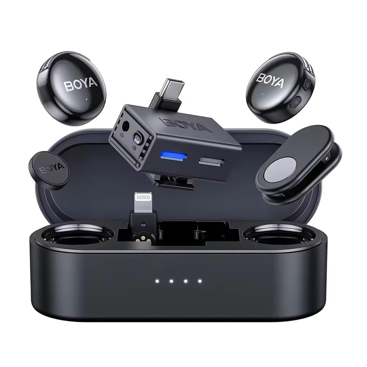 BOYA BOYALINK - 3 micrófonos mini para cámara/iPhone/Android, micrófono Lavalier inalámbrico con IA, 30 horas de duración, 300 m de rango para Vlog, TikTok