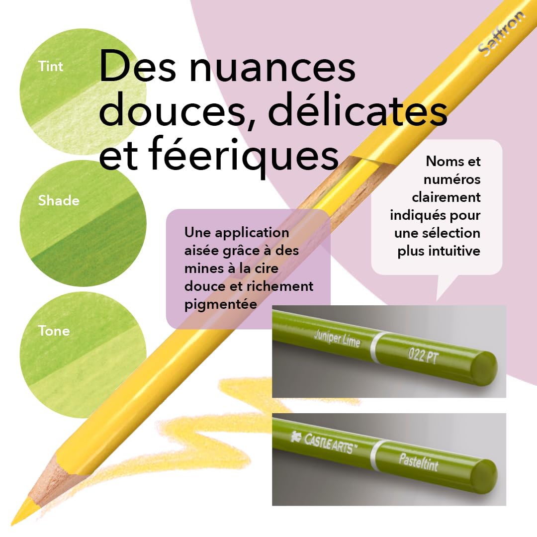 Castle Art Supplies Set de Crayons de Couleur Pastels | 48 Somptueuses Teintes plus Douces | Pour les Professionnels et Artistes Adultes | Protégés et Ordonnés dans une Boîte de Présentation