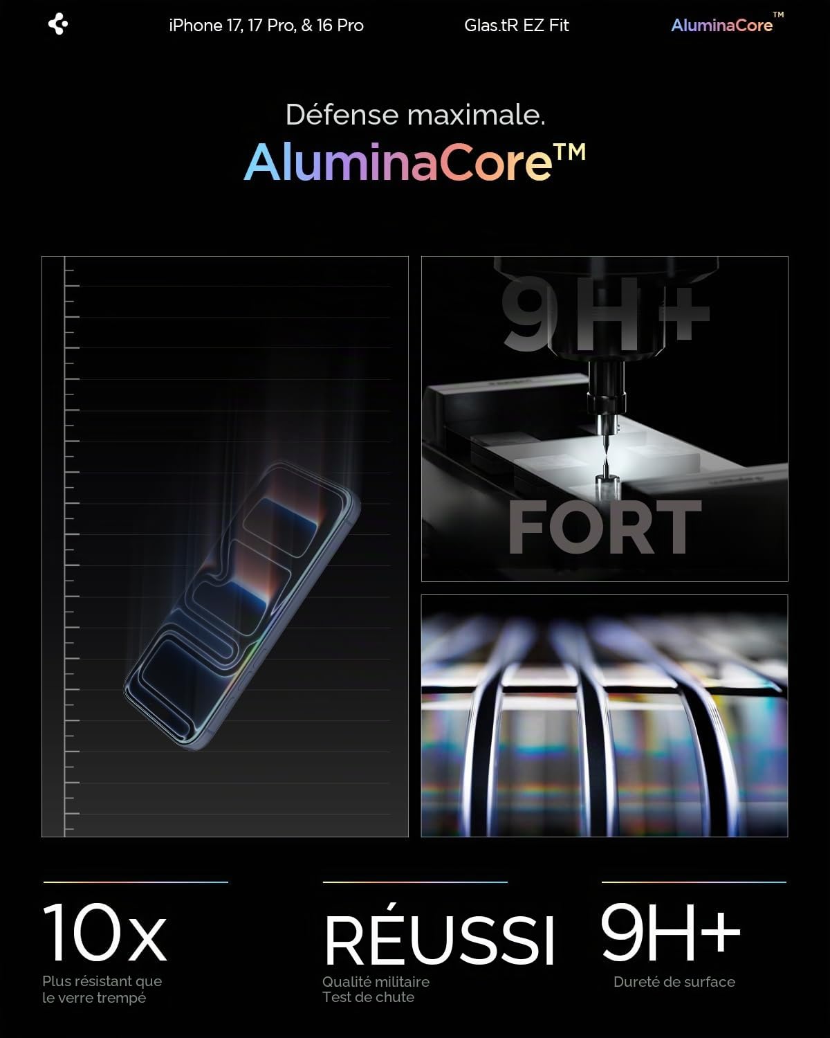 Spigen Glas.tR EZ Fit Verre Trempé pour iPhone 17, iPhone 17 Pro, iPhone 16 Pro, 2 Pièces, Installation Facile, Dureté 9H, Résistant aux Rayures, Protection écran