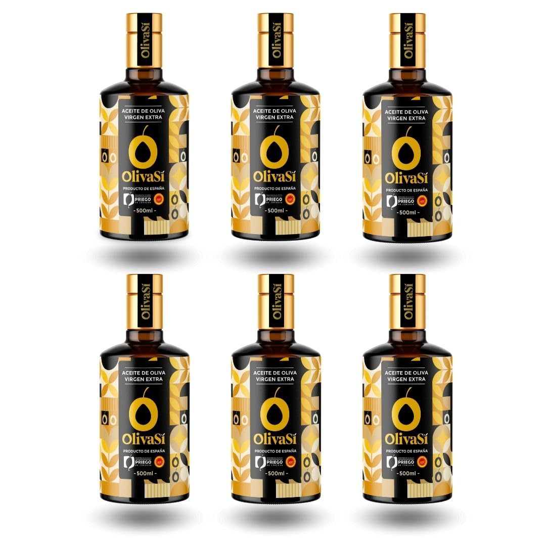 OLIVA SÍ Golden Edition - Aceite de Oliva Virgen Extra 500ml con D.O.P. Priego de Córdoba - Calidad Gourmet y Sabor Exclusivo - Premiado en Concursos Internacionales y Nacionales (Caja 6x500ml)