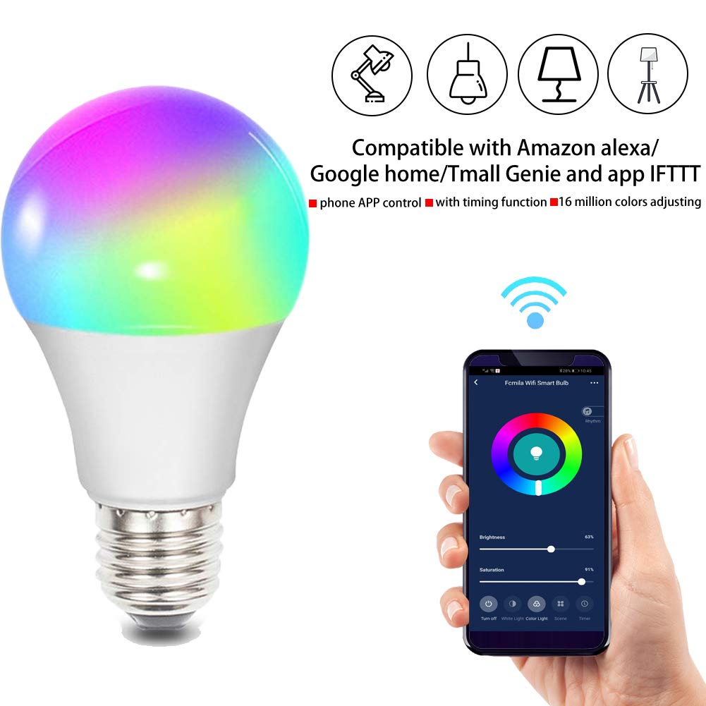 Fcmila Wifi Smart Lamp Bulb, 10w Smart Dimmable Colorful Light Bulb Intellegent App Control Remoto Trabaja Con Alexa/Google Assistant/Siri/Ifttt (e27 / B22 / E26 / E14 / Gu10)