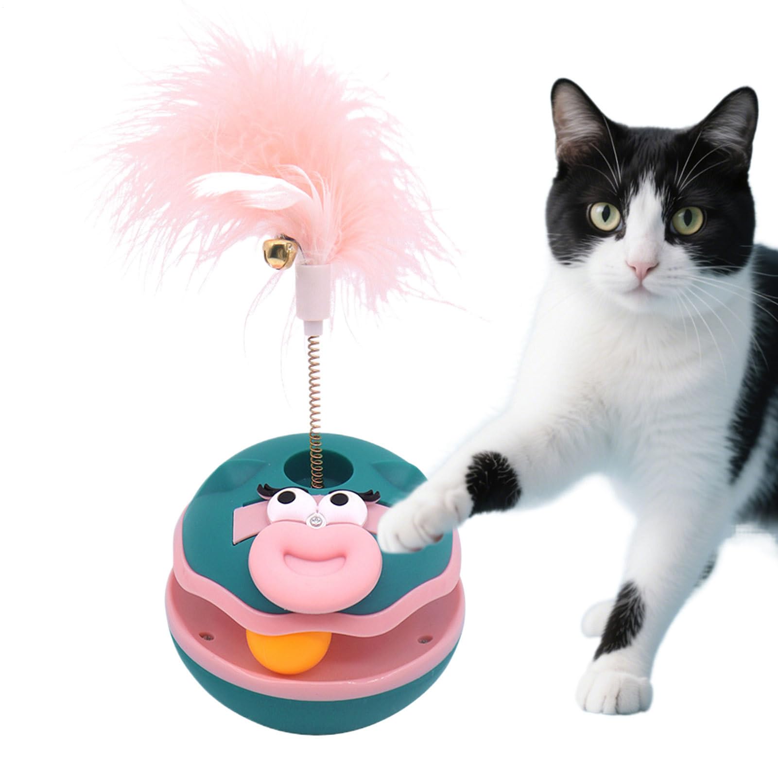 Giochi per Gatti con Piume Palla Animata Interattiva Giocattoli per Gatti | Gatti con Campanello e Penne Tenerine, Giochi Interni Anti Noia per Animali Domestici