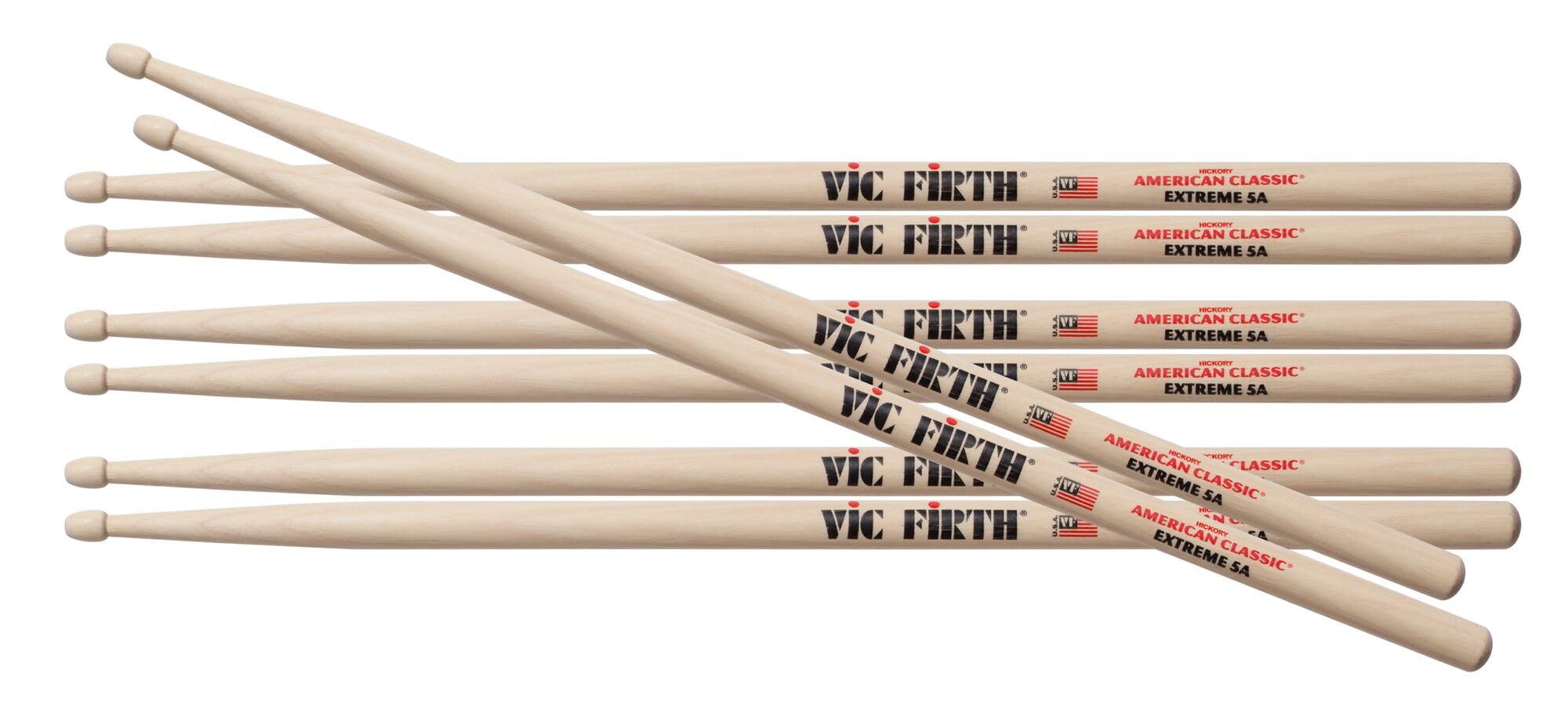 Vic Firth 5A Extreme Drum Sticks Hickory 4 Pairs For 3 Value Pack VF-X5A