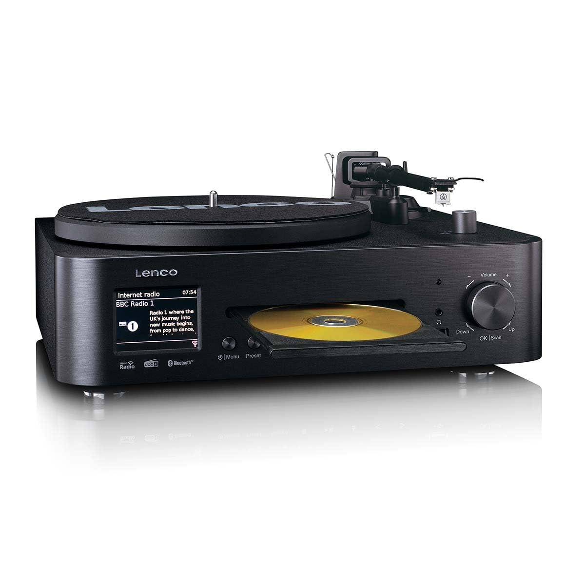 Lenco MC-760BK Giradischi con altoparlante - Giradischi 60 W - Lettore Vinile Bluetooth 5.3 - Record Player - DAB+ - Legno/Nero