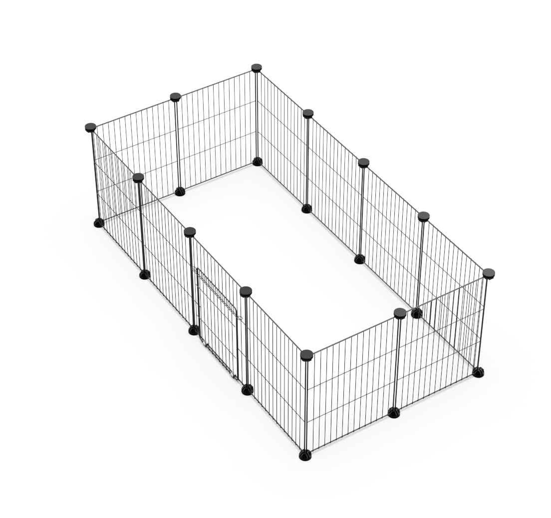 Enclos pour Animaux Domestiques avec Porte, Enclos Intérieur Modulable, Parc DIY pour Petits Animaux, Clôture Réglable, Lot de 12 Panneaux Grillagés pour Lapins et Cobayes 30x38CM Noir