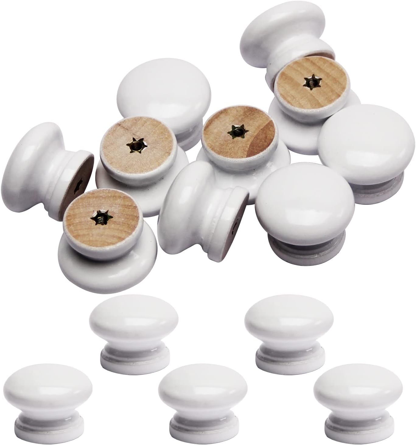 15PCS Round Wood Knobs 35x26mm/1.38"x 1.02"(DxH) Cabinet Furniture Kitchen Varnish Pulls Handles for Dresser Drawer Wardrobe Solid Wood Material