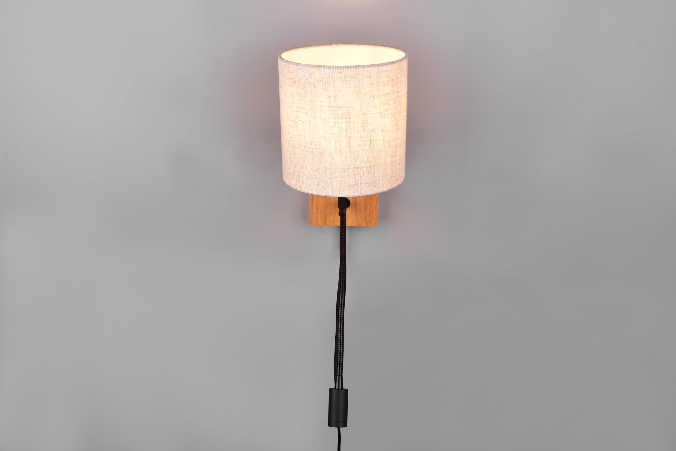 Trio Leuchten Wandleuchte Nilam 212879236, Holz naturbelassen, Schirm Stoff, exkl. 1x E27, Lesearm inkl. 3.1 Watt LED, Flex Connect, Weiß