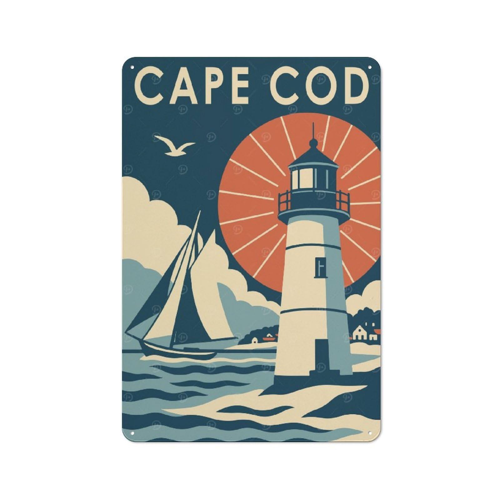 Junmoney Style-10 Vintage Cape Cod Travel Metal Plaque 30X20cm, Diner Style Decor For Bakery, Diner, Cafe Or Family Room