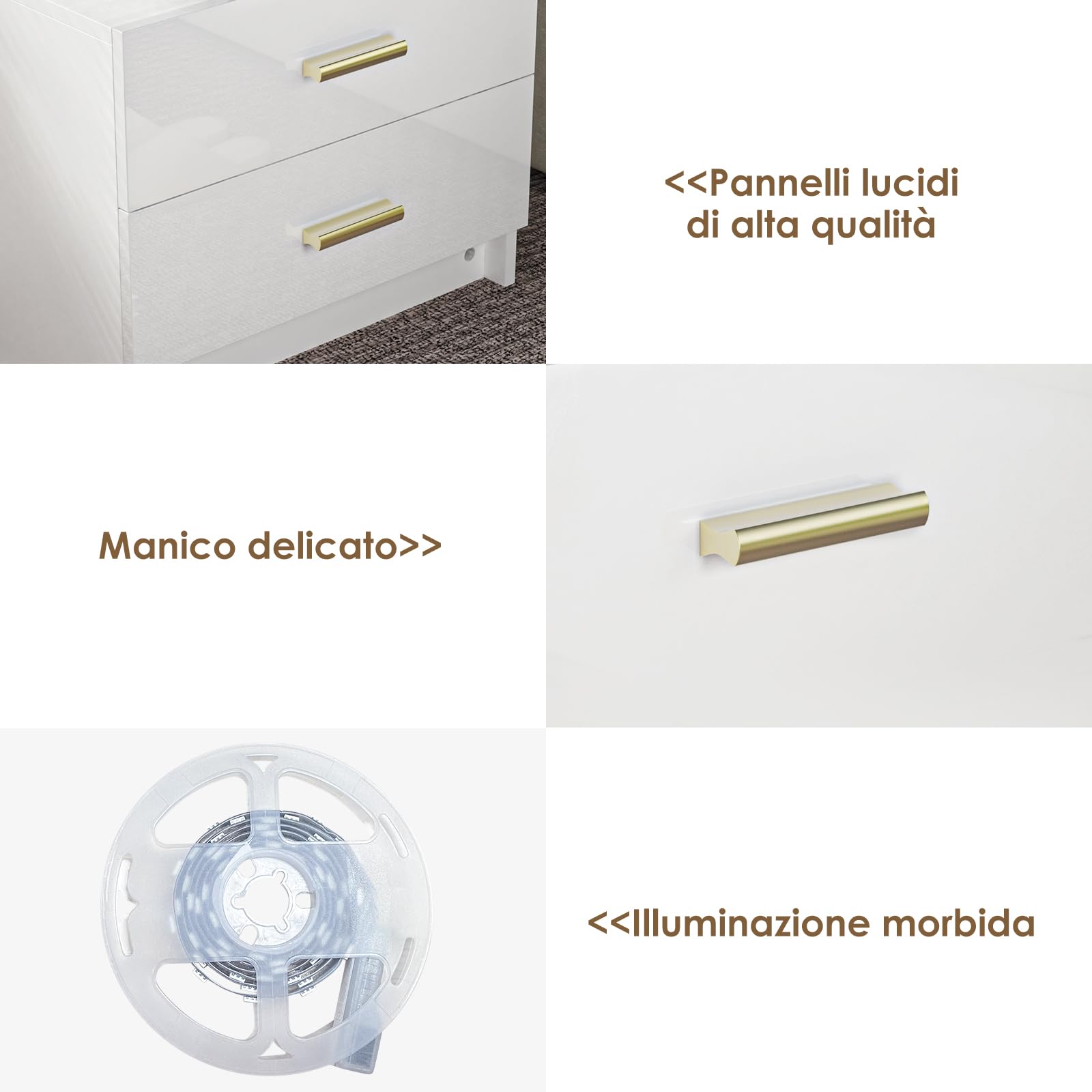 PIPIPOXER Comodino con Stazione di Ricarica con LED Luce, Set di 2 Comodini Bianco Camera da