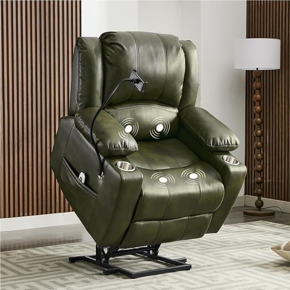 Wall Hugger Power Lift Recliner Electric Massage Chair for Adults Elderly Adjustable Positions Comfortable Leather Reclining Sofa with Cup Holder for Living Room