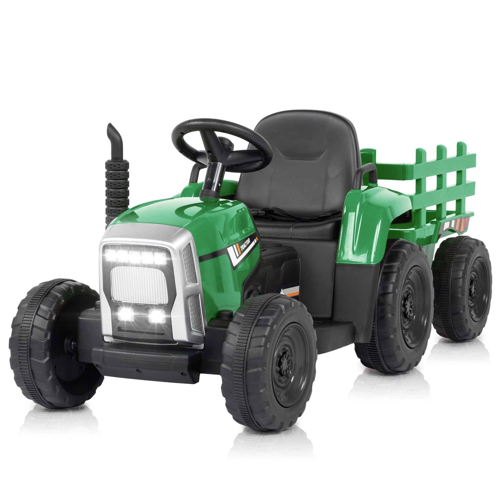 LEADZM Traktor mit Anhänger,Kinder Elektroauto 12V,Kinder Aufsitztraktor mit LED Lichtern