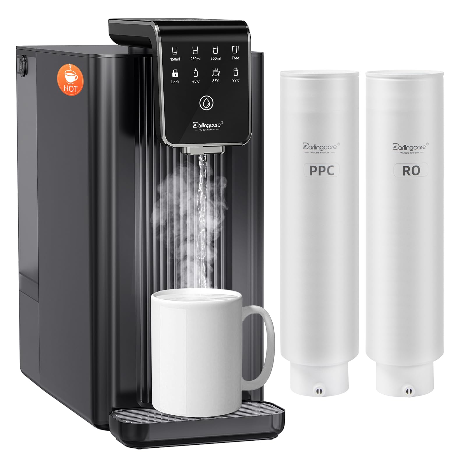 Osmoseur Inverse Distributeur Eau Chaude: osmose inverse avec filtration à 6 niveaux Système d'osmose inverse de comptoir moniteur TDS en temps réel 3:1 pur à évacuation pour Cuisine Bureau Maison