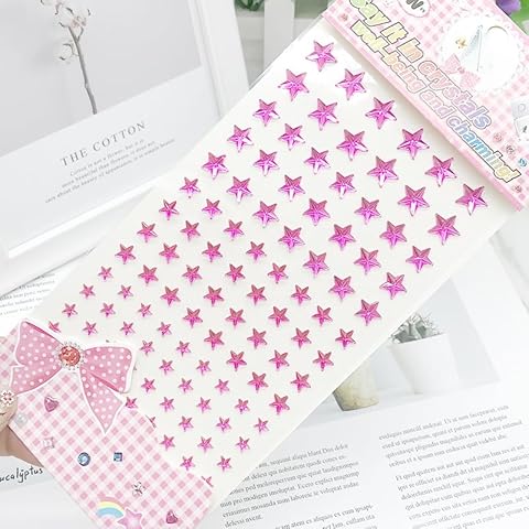 Stars Pattern Eye Gems Sticker Face Jewels Stickers Self Adhesive Halloween Rave Party Temporary Tattoos Rainbow Face Gems Stickers Women Festival Accessory and Crafts Nail Decorations (Pink Stars) Cover