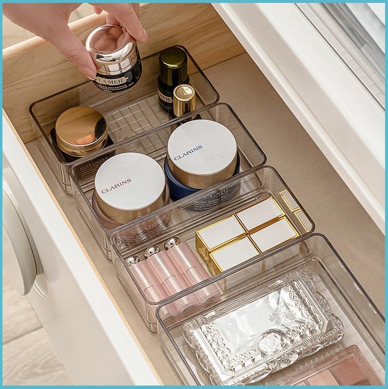 Miniatura 4 de DCA Paquete de 7 bandejas organizadoras de cajones transparentes apilables para maquillaje, oficina, utensilios de cocina, artilugios