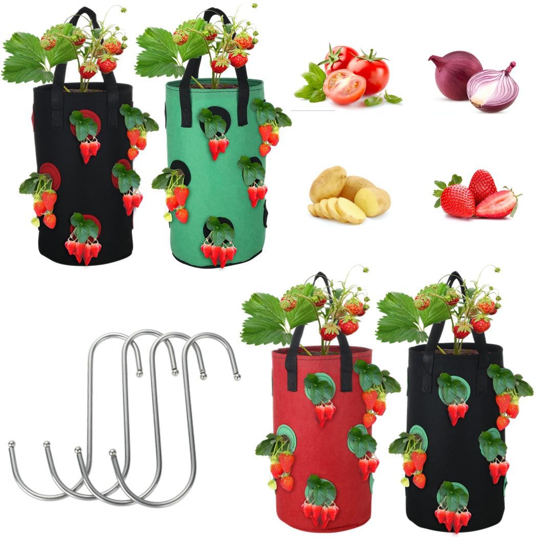 Sac de culture de fraises non tissé : 4 pièces en tissu avec crochet pour jardin