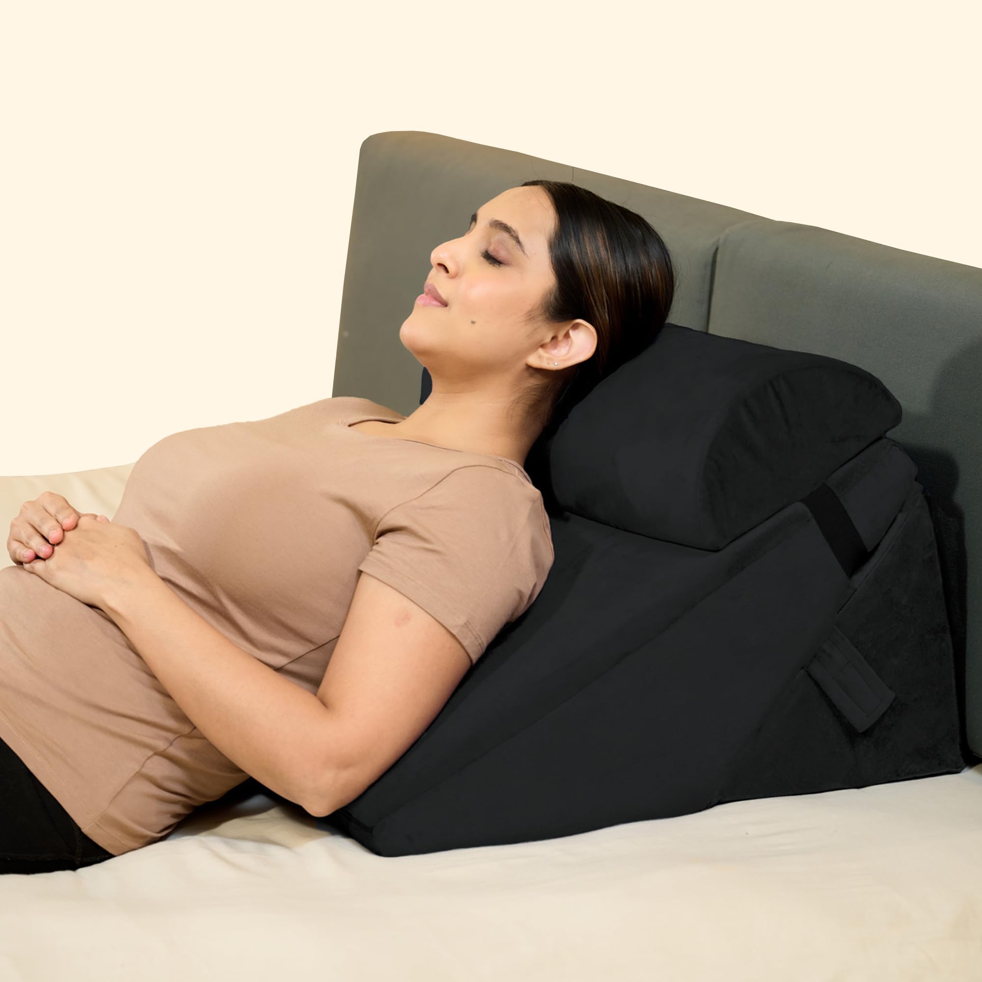 Carefoam Wedge Pillow for Back Support, Adjustable with Headrest Memory Foam Bed Wedge Pillow for Sleeping, Acid Reflux, GERD, Snoring, Pregnancy, Post-Surgical Recovery | Velvet Black | 22x22x12 Inch-image-35