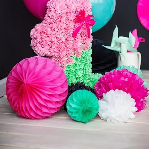 Miniatura 45 de Abanico de papel para decoraciones, bolas de papel de panal de papel para decoración de fiestas, juego de 3 abanicos de papel azul para decoración 3