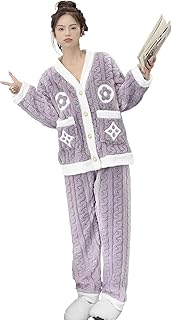 [Tiernyueth] ルームウエア 2点セット レディース もこもこ 上下セット 長袖 クルーネック テーパードパンツ パールボタント ポケット ップス コンフォートヒート 暖かい パジャマ 肌触り部屋着秋冬 二重起毛 裏起毛 ふわふわな