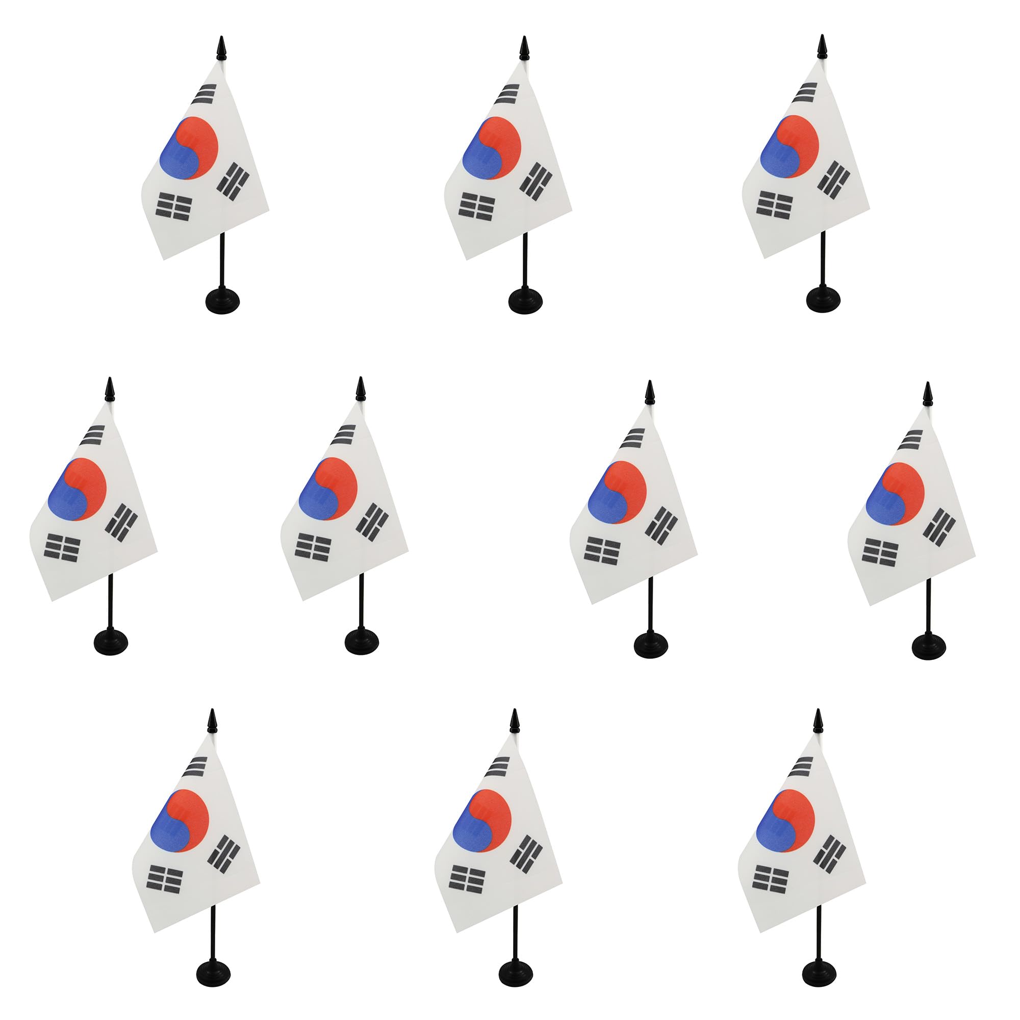 AZ FLAG - Set of 10 South Korea Table Flag 4'' x 6'' - 10 Small South Korean Office Flags 100% Polyester 15 x 10 cm - Mini Desk Flag with 10'' Pole and Black Plastic Base — image 1
