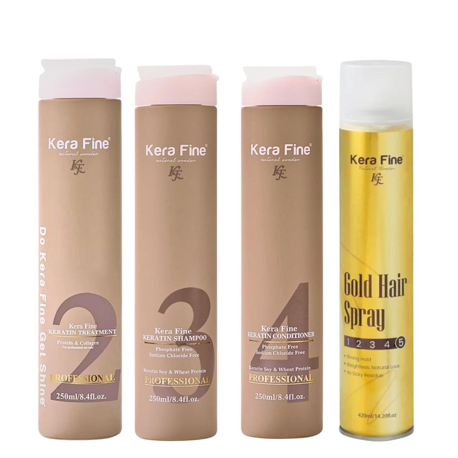 Professional Keratin Hair Care Kit (No. 2,3,4,5) | Keratin Treatment + Sulphate Free Shampoo + Conditioner + Gold Hair Spray | Protein & Collagen Enriched | Smooth, Frizz-Free, Salon Finish Hair (250 ml x 3 + 420 ml)-image-43