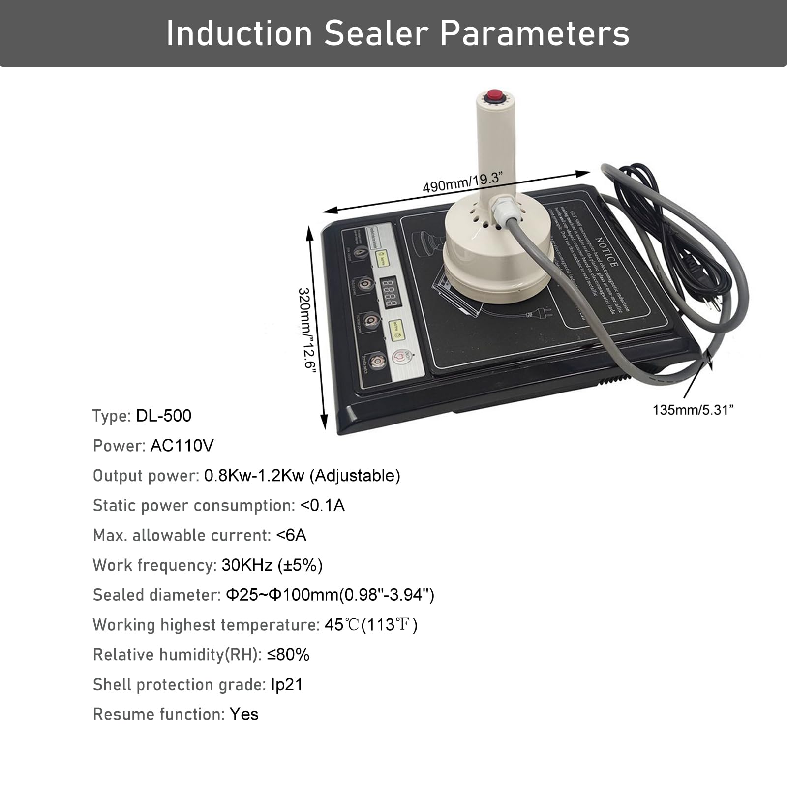 INTSUPERMAI GLF-500F Handheld Electromagnetic Induction Aluminum Foil Sealing Machine Portable Bottle Cap Sealer 25-100mm