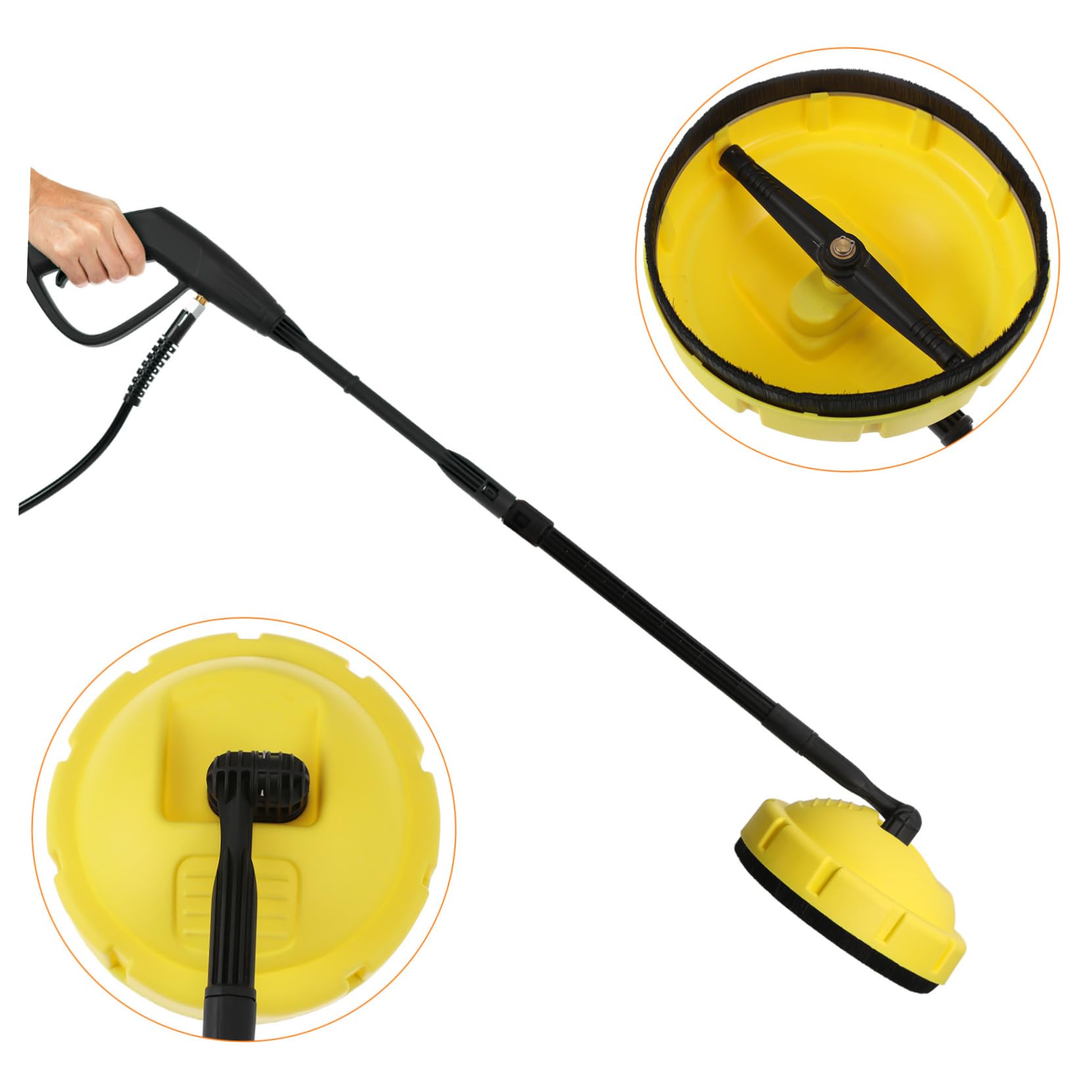 Limpiador de Superficies Rotativo para Hidrolavadora Cepillo de Limpieza de Alta Presión Mango Largo Adecuado para Coches y Superficies Planas