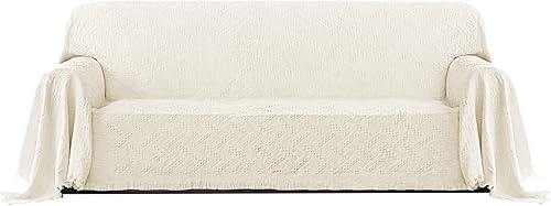 Miniatura 10 de PureFit Funda de sofá de jacquard geométrico, con textura, suave, lavable, funda decorativa para sofá de 3 cojines, funda con borlas, protector de