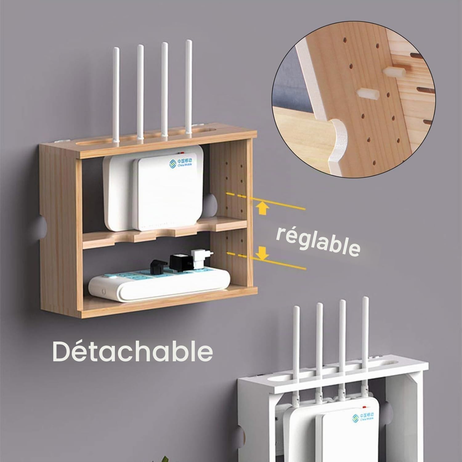 Boîte de Rangement pour Routeur WiFi Câbles Organisateur Rangement Murale étagère pour Routeur Boîtes de Câbles Télécommandes Lecteurs DVD Décodeur Boite Blanc