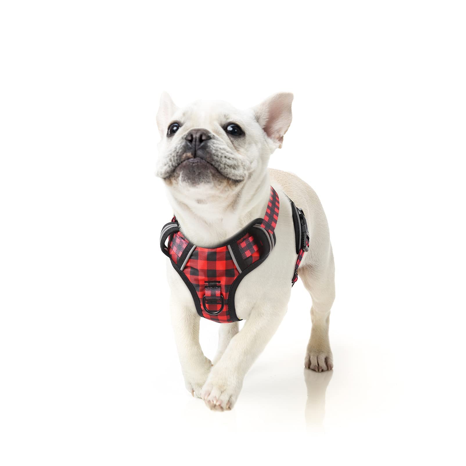 HEELE Pettorina per Cani No-pull Pettorina Cane con Manico Imbracatura Riflettente Traspirante, Pettorina Cane Taglia Piccola per Camminare, Addestrare Le Passeggiate, Plaid Nero-Rosso, XS