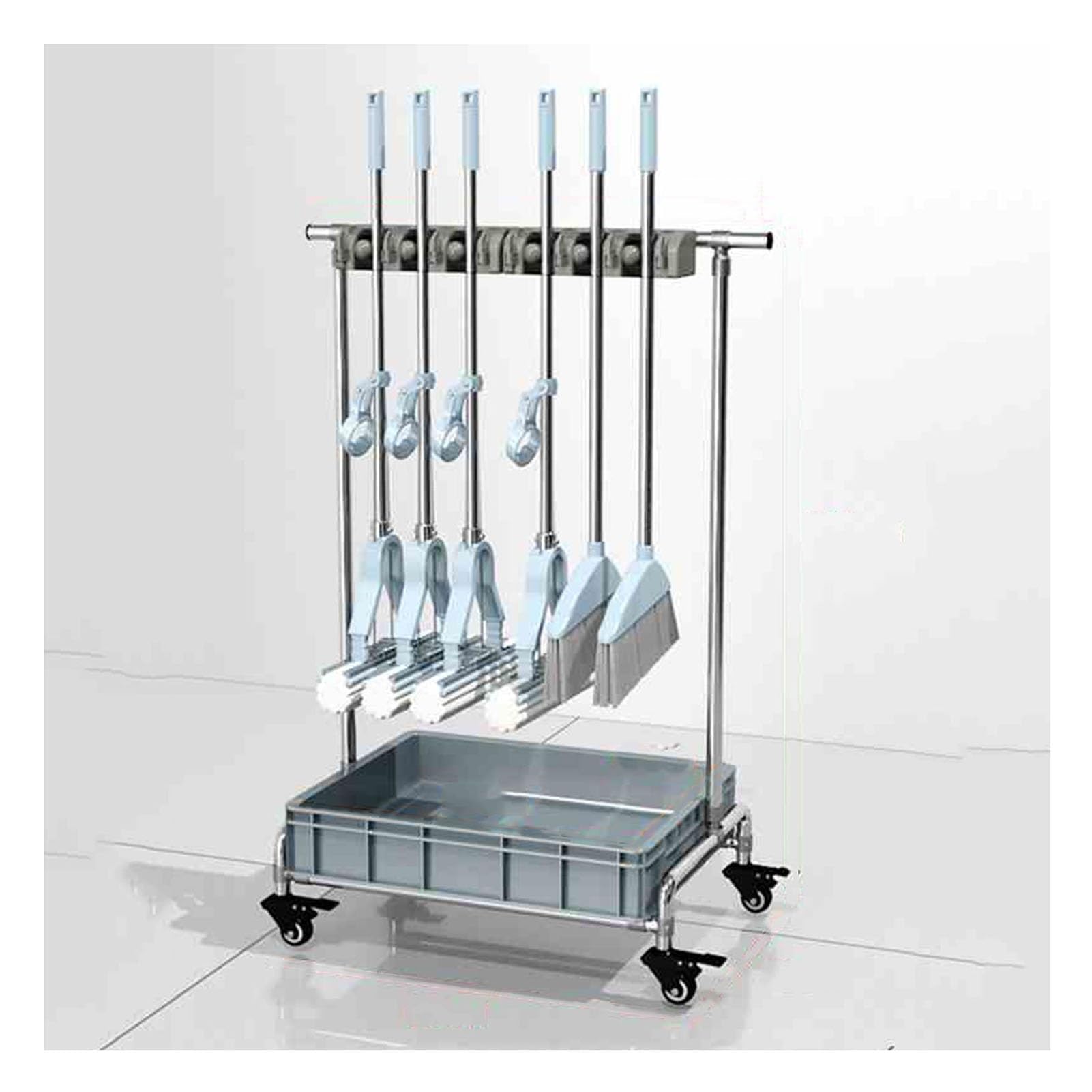 Besen- und Mopphalter, Mopp- und Besenständer, Abnehmbarer Schrank-Aufbewahrungsschrank, Moppständer mit Moppbecken für Garage, Garten, Schrank (eine Farbe, 8 Haken)