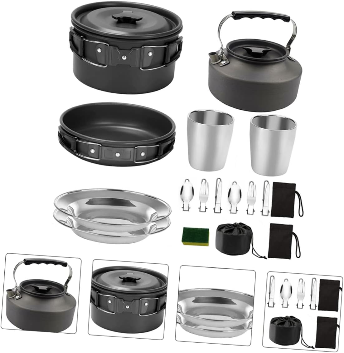 1set Outdoor Camping Cookware Lightweight Cooking Tool Equipment for Travel Picnic BBQ Wear-Resistant Space-Saving