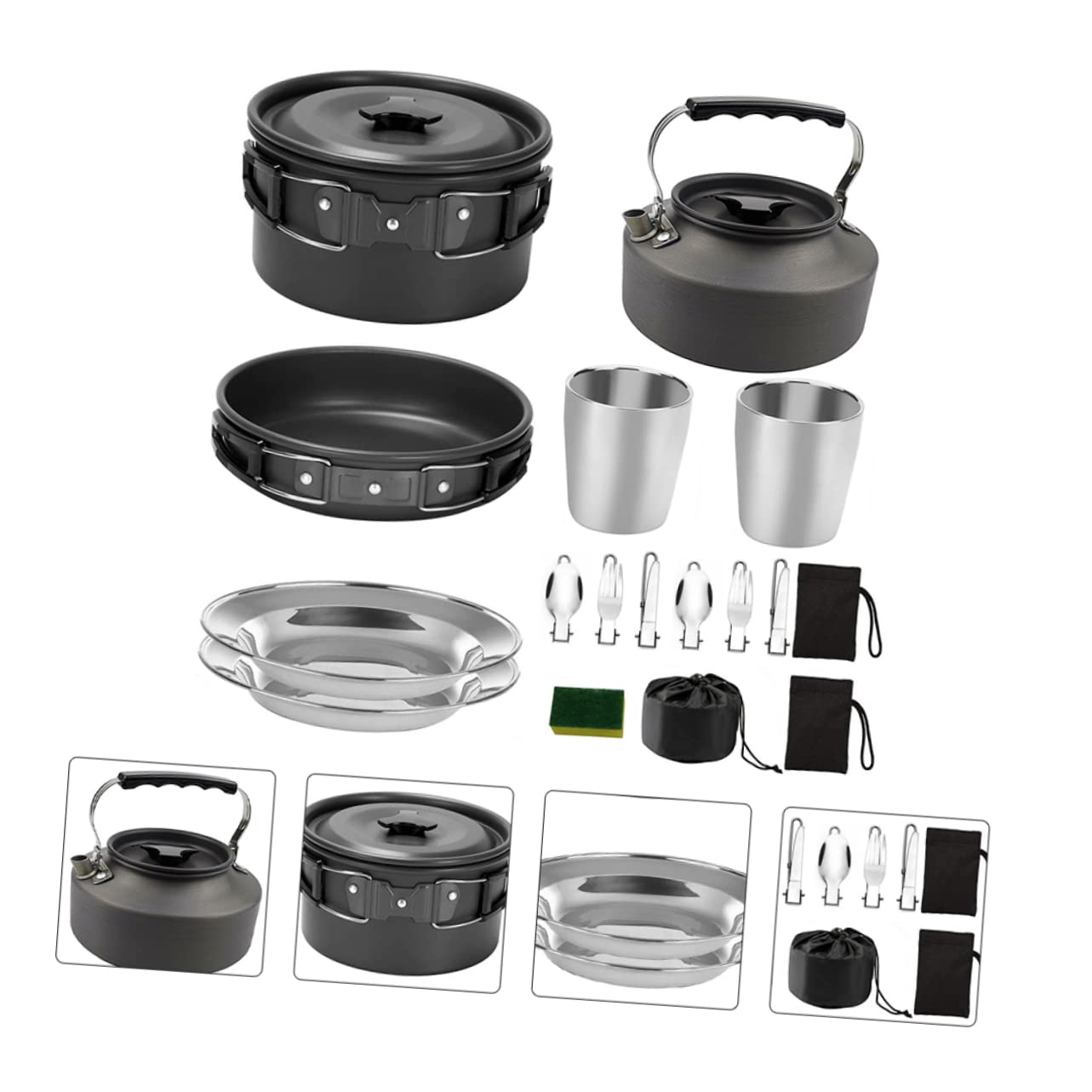 Toddmomy Ollas Antiadherentes de Aleación de Aluminio Kit de Utensilios de Cocina para Camping Fácil de Transportar y Almacenar para 2-3 Personas en Acampadas y Senderismo