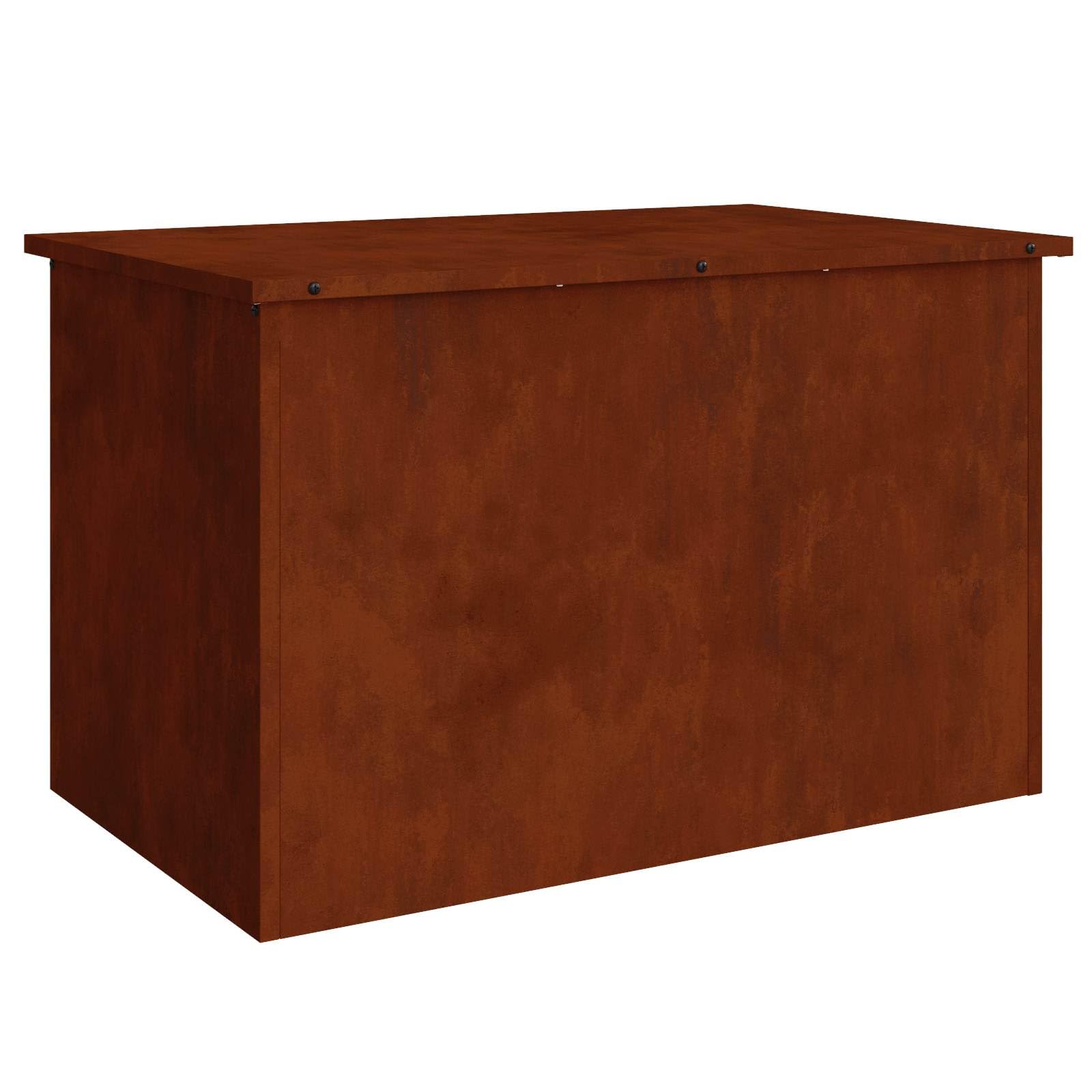 Contenitore per esterni in acciaio arrugginito, 80 x 50,5 x 50 cm, con coperchio sollevatore a gas, resistente alle intemperie, per giardino, terrazza, esterno, salvaspazio e durevole