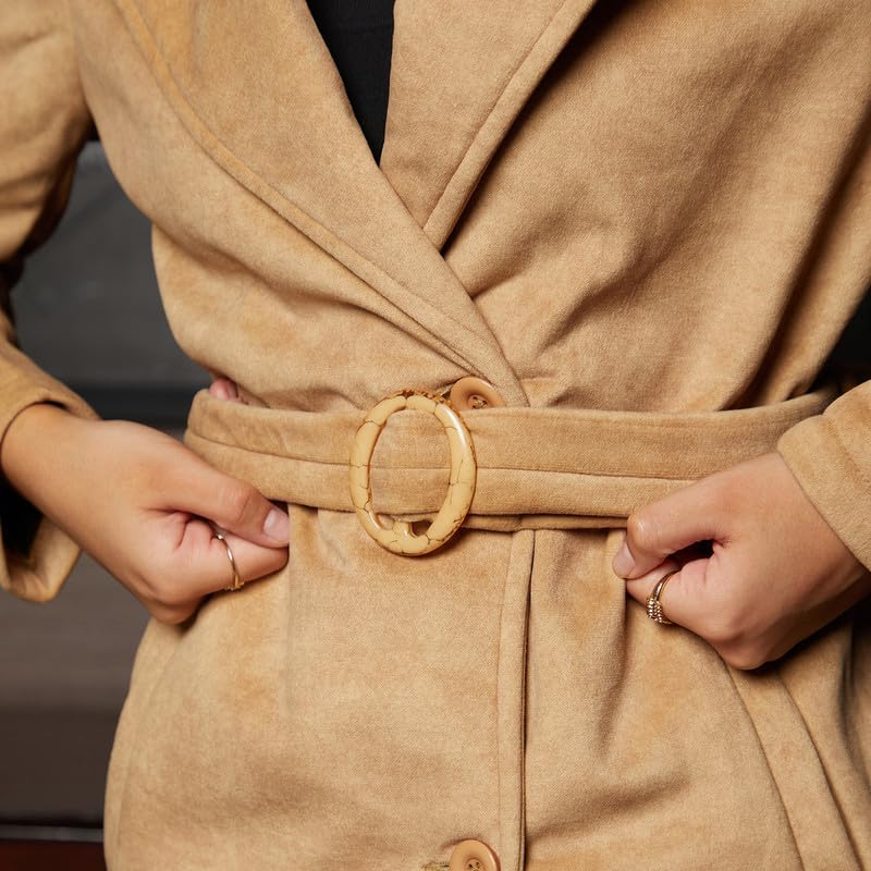 Image of PINACOLADA Women's Double-Breasted Fleece Long Coat for Casual Wear | Lapel Collar | Long Sleeve | Button Closure | Coat Crafted with Comfort Fit for Everyday Wear