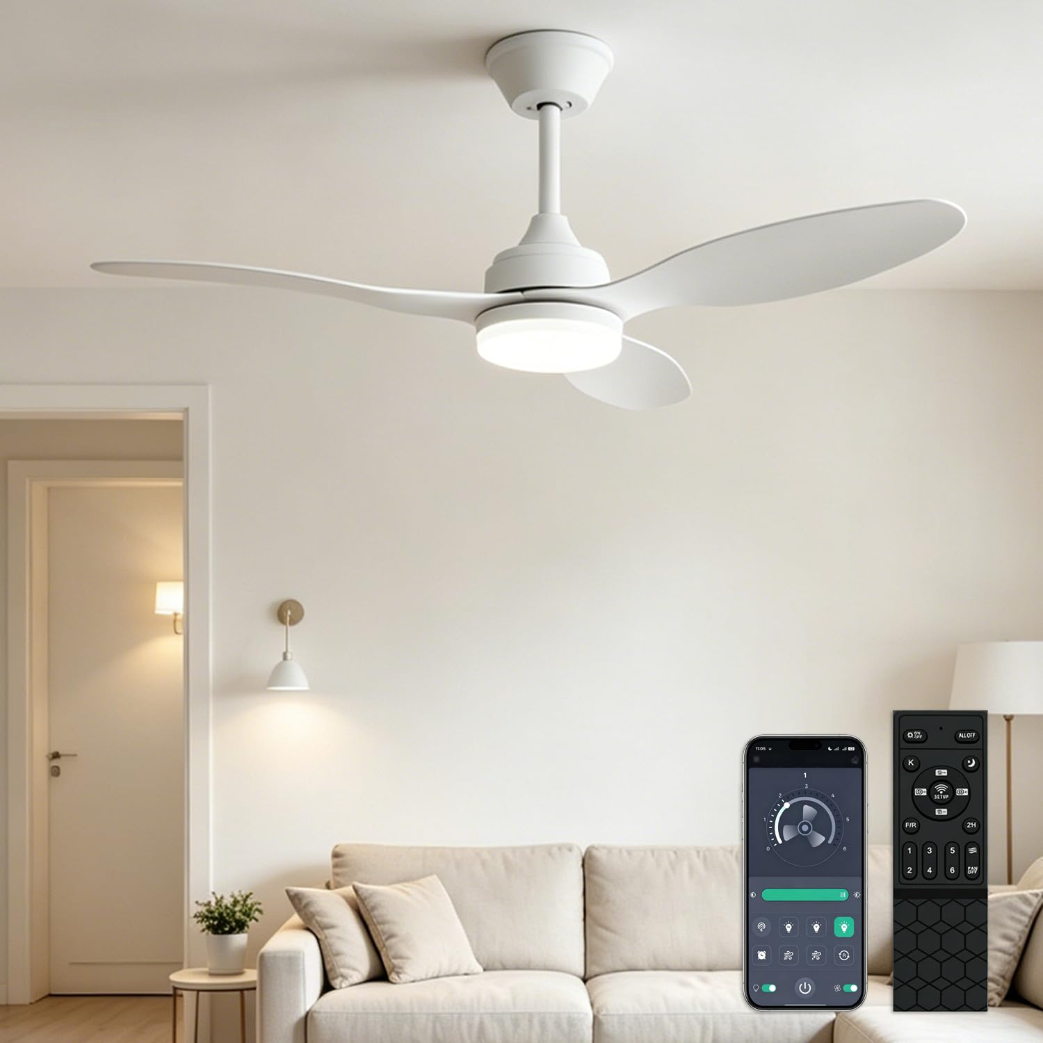 106CM Ventilatore da Soffitto, Ventilatore da Soffitto con Lampada e Telecomando 6 Velocità Reversibile, Lampada da Soffitto Silenziosa con Ventilatore, LED Fan Plafoniera Dimmerabile, Timer