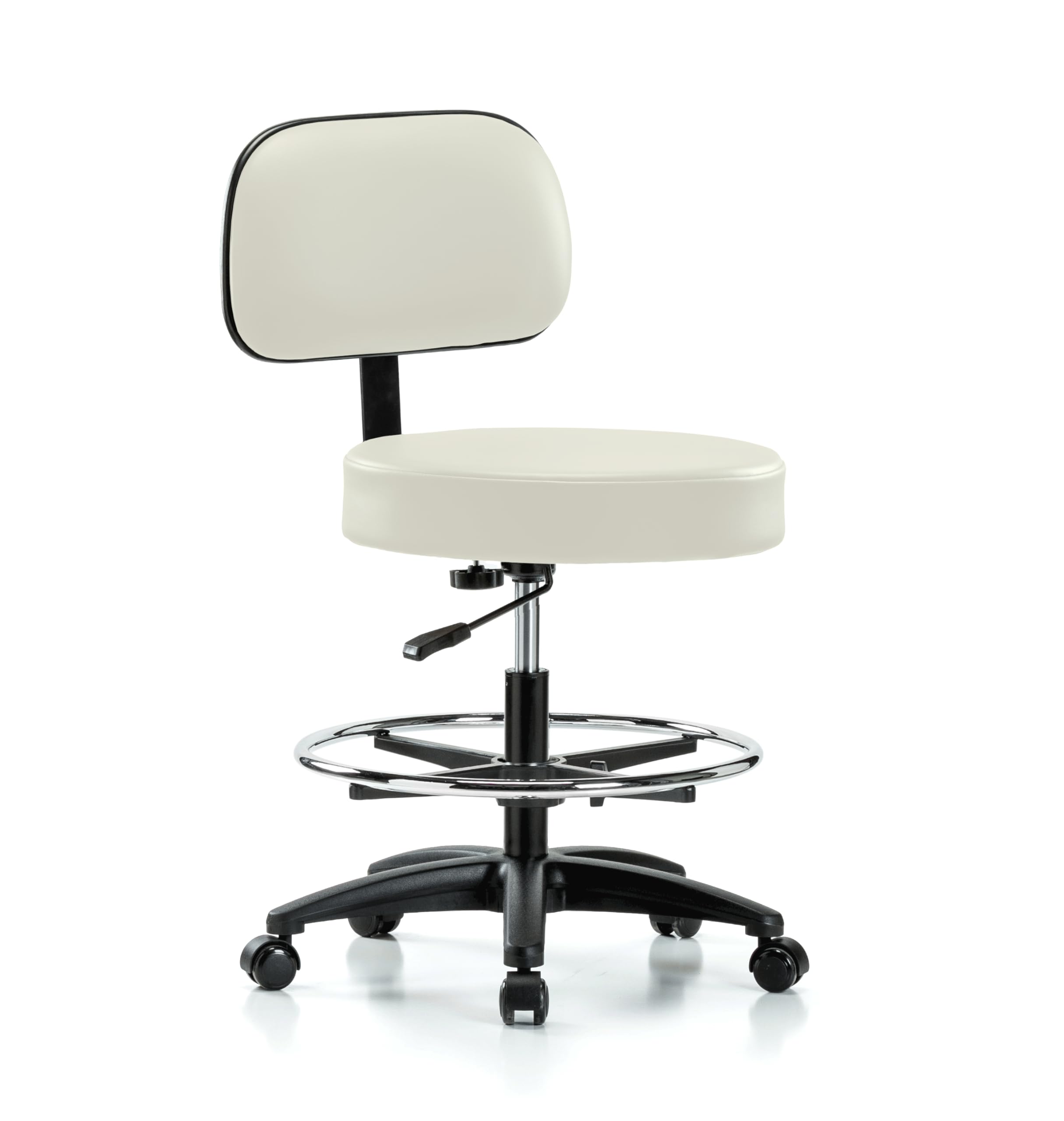 Perch Basic Exam Stool with Foot Ring, Casters, 21-28.5", Off-White