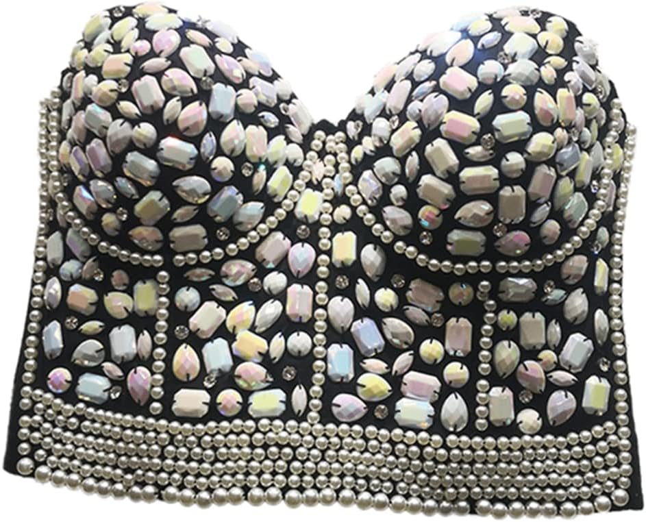 Pearl top for women Sexy Bustier Pearl Cami Top Pearls Beaded Spaghetti Strap Crop Top Corset Bra Party Clubwear