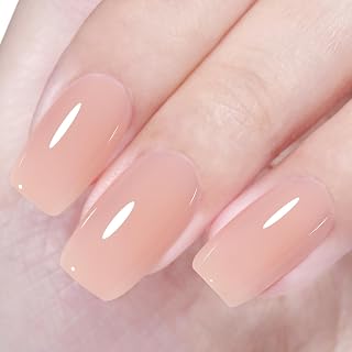 AILLSA Nude Gel Nail Polish Skin Kiss Jelly Gel Polish Neutral Sheer Skin Tones Translucent Gel Polish Long Lasting Light Tan Color Soak Off U V Gel for French Manicure Nail Art at Home 0.51 Oz
