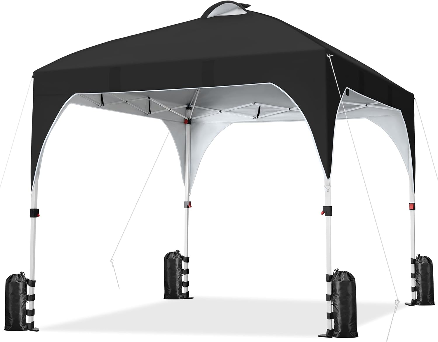 Topeakmart 10x10 Pop Up Canopy Tent with Solar Power LED Lights, Outdoor Instant Canopies Tent Beach Sun Shelter with Sandbags Rolling Storage Bag Ground Anchors, Black